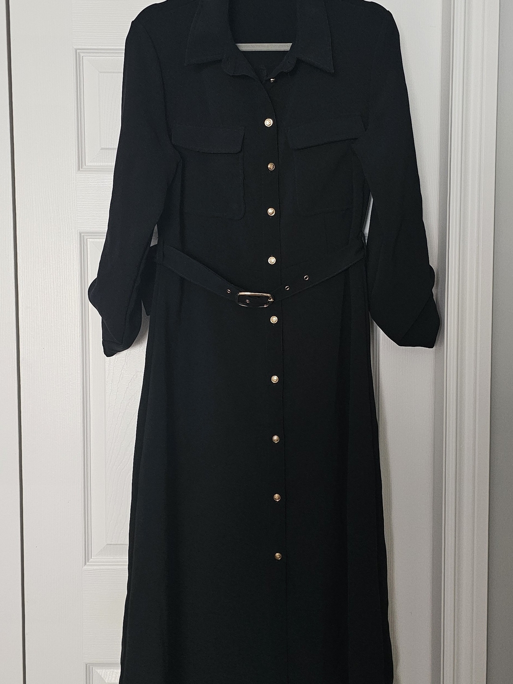 Zara Black Button-Front Maxi Shirt Dress with Belt
